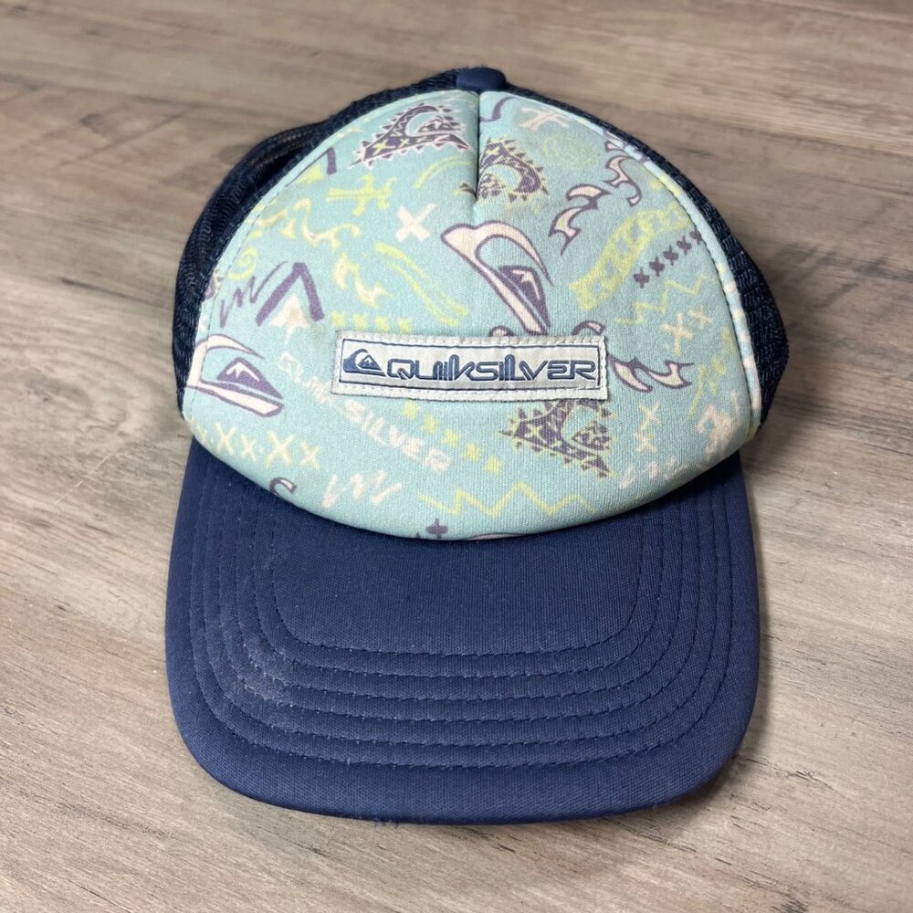 Quiksilver Trucker Hat With Abstract Print Design Navy Blue & Mesh Back Adjustab